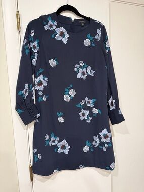 Ann Taylor Navy Floral Long-Sleeve Shift Dress